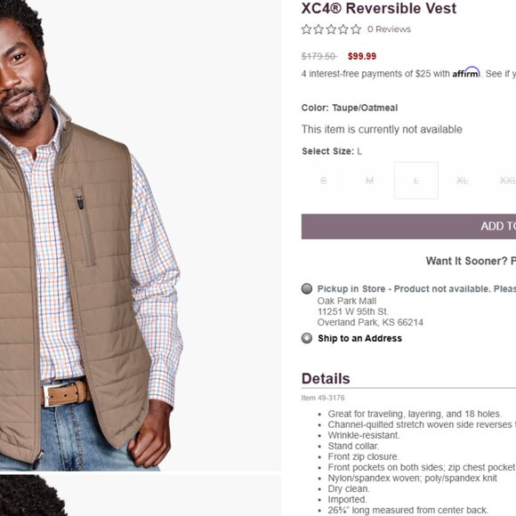 Johnston & Murphy Quilted XC4 Reversible Vest Navy Blue and Gray - Picture 8 of 8